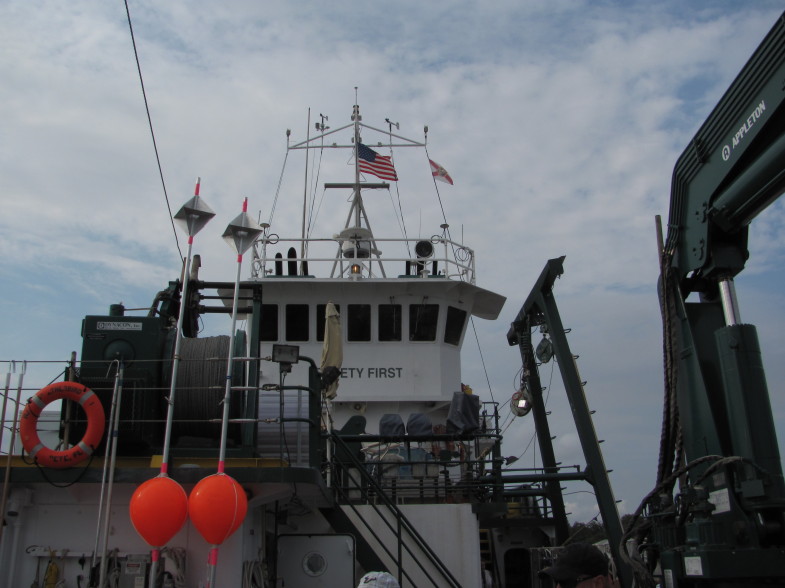 A view forward from the stern deck of the R/V Weatherbird II, the 115-foot research vessel used by C-IMAGE, as it waits to embark on an 8-day research cruise in the Gulf of Mexico. (photo: David Levin)